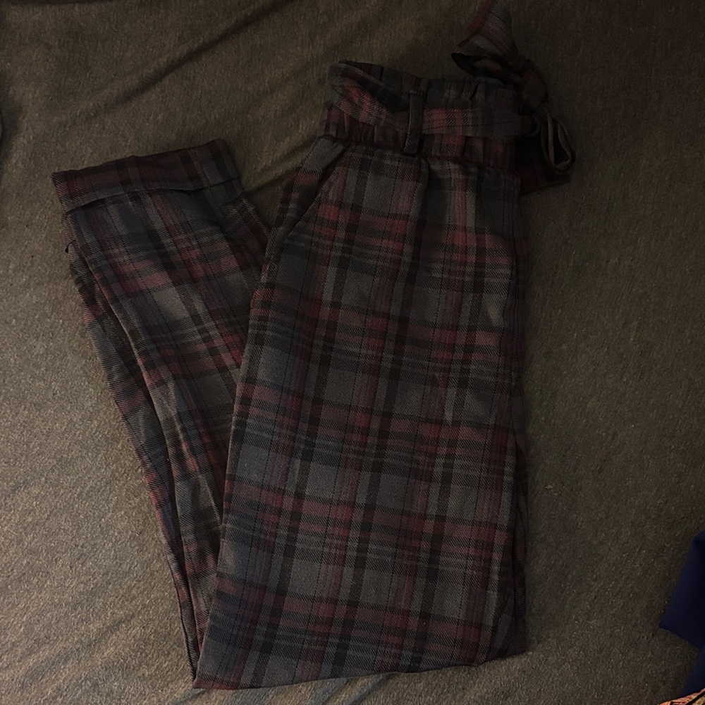Plaid High-Waisted Pants